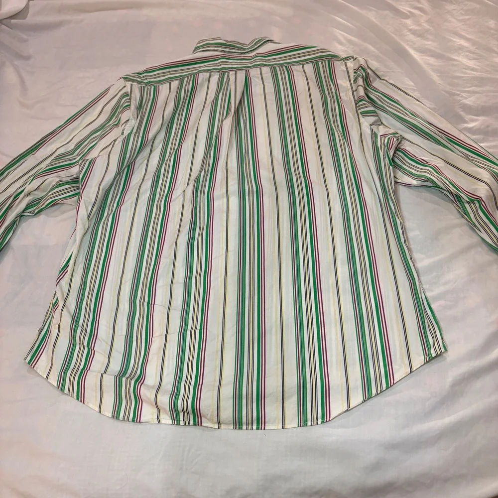 Ralph Lauren Custom Fit Striped Button Down Shirt 18 XXL Green Purple‎ White
